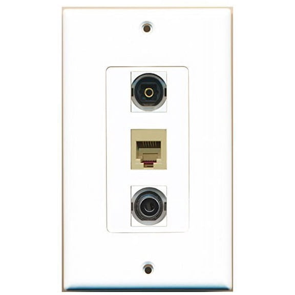 RiteAV - 1 Port Phone RJ11 RJ12 Beige and 1 Port Toslink and 1 Port 3.5mm Decorative Wall Plate Decorative