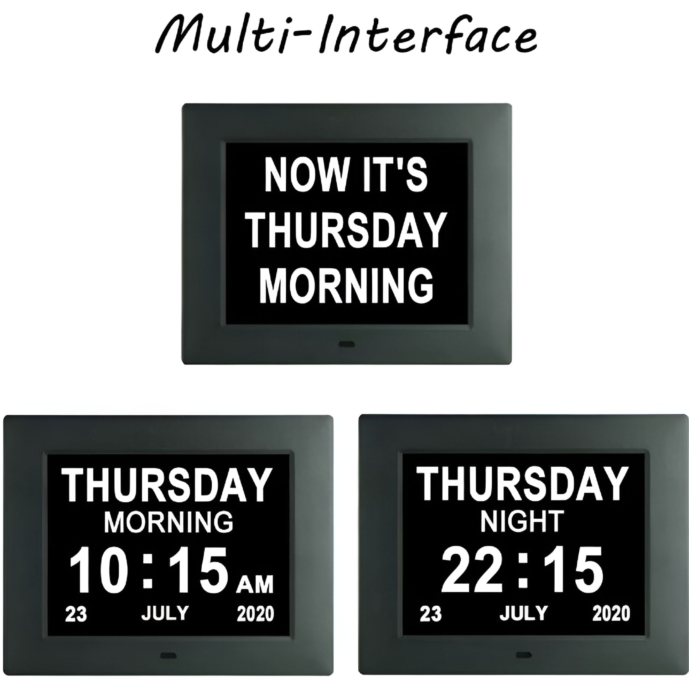 DESIGNICE 2026 New Clock Digital Clock with Extra Large Unabbreviated Day Calendar Day Date Time Clocks for Elderly Visually Impaired Memory Loss + 8 Alarm Reminders-7 Inch Black