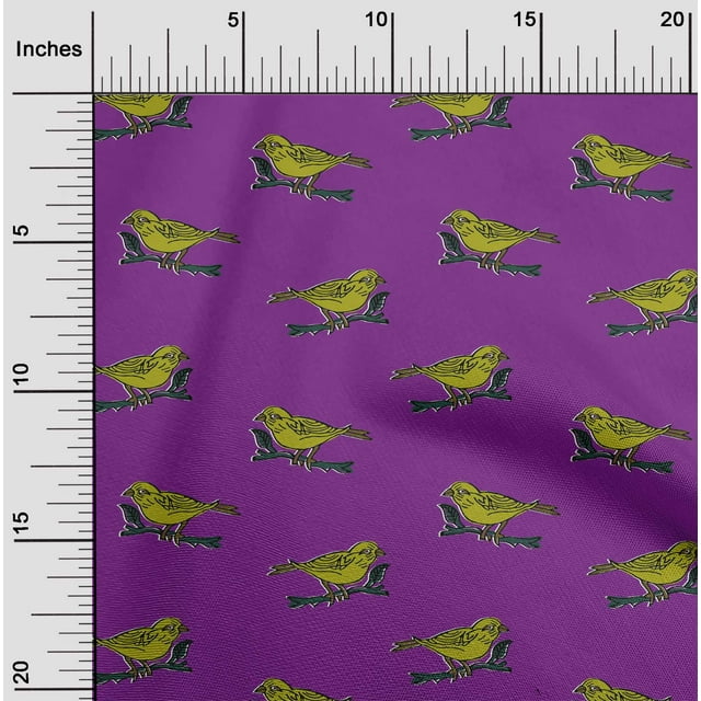 oneOone Polyester Lycra Fabric Branch & Bird Block Printed Fabric 1 Yard 56 Inch Wide