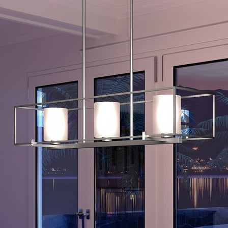 Luxury Minimalist Indoor Chandelier, 8.75''H x 40''W, with Modern Style Elements, Urban Loft Design, Brushed Nickel Finish and Etched Opal, UHP3130