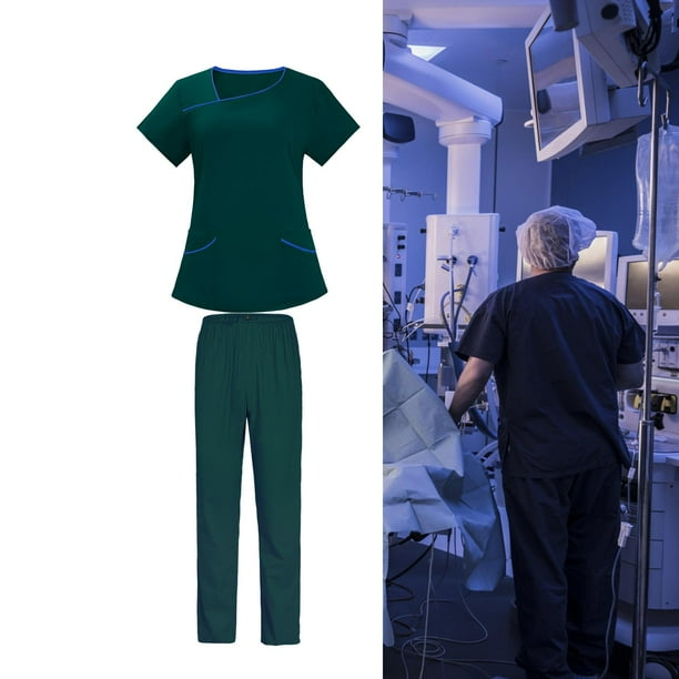 Conjunto de uniformes médicos para mujer, Tops y pantalones médicos, elásticos, con múltiples bolsillos, accesorios de enfermera, uniforme de Hospital Talla Salvador traje de trabajo de enfermera