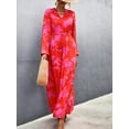 thumbnail image 7 of Women's Floral Drawstring Waist Long Sleeve Maxi Dress with 95% polyester and 5% spandex fabric featuring a flowy style, 7 of 7
