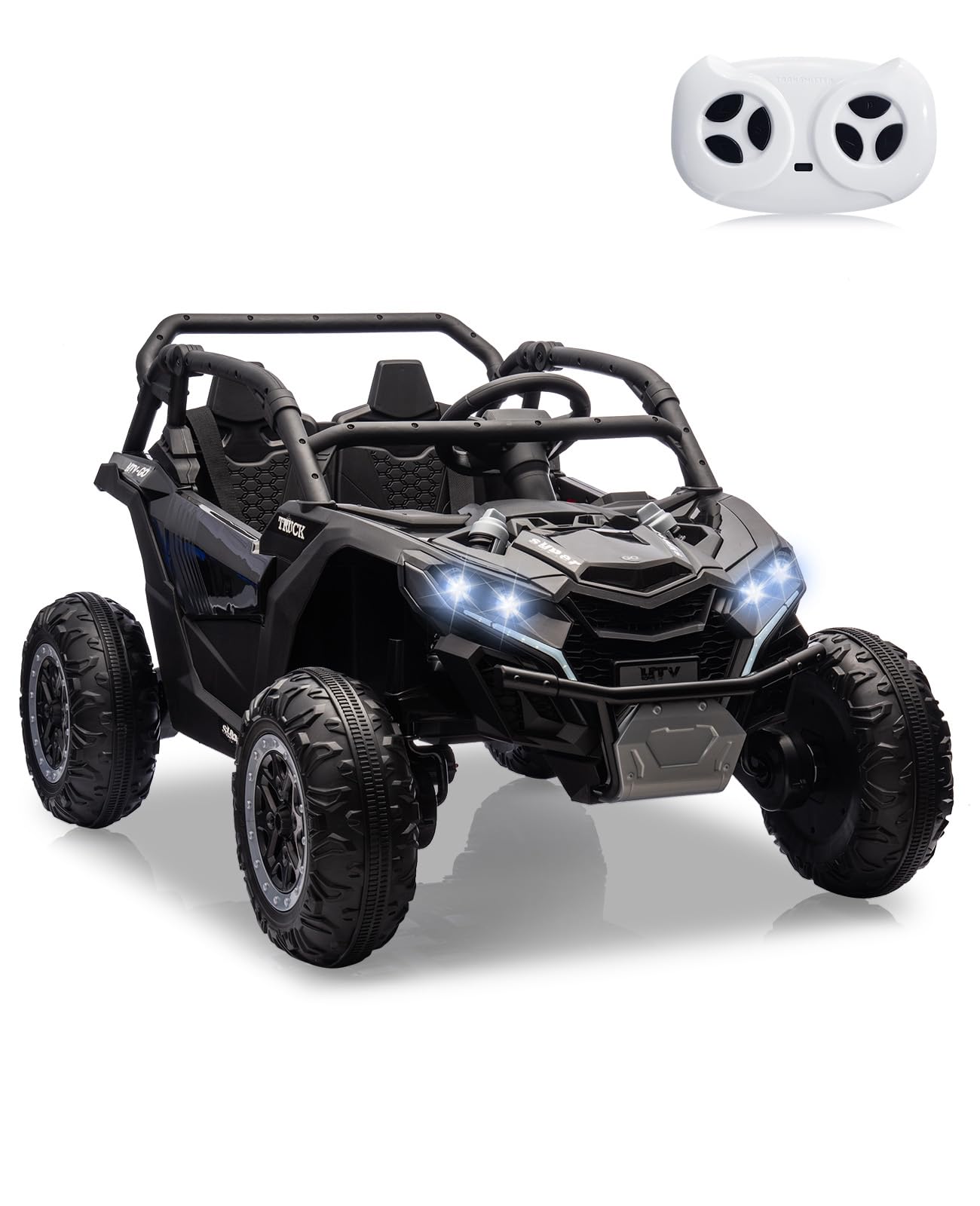 Luku 24V 2-Seater 4WD Kids Ride-On UTV, Parent Remote Control, 4 Shock Absorbers, LED Lights, Music, 3-Speed, Off-Road Electric Truck for Ages 3+