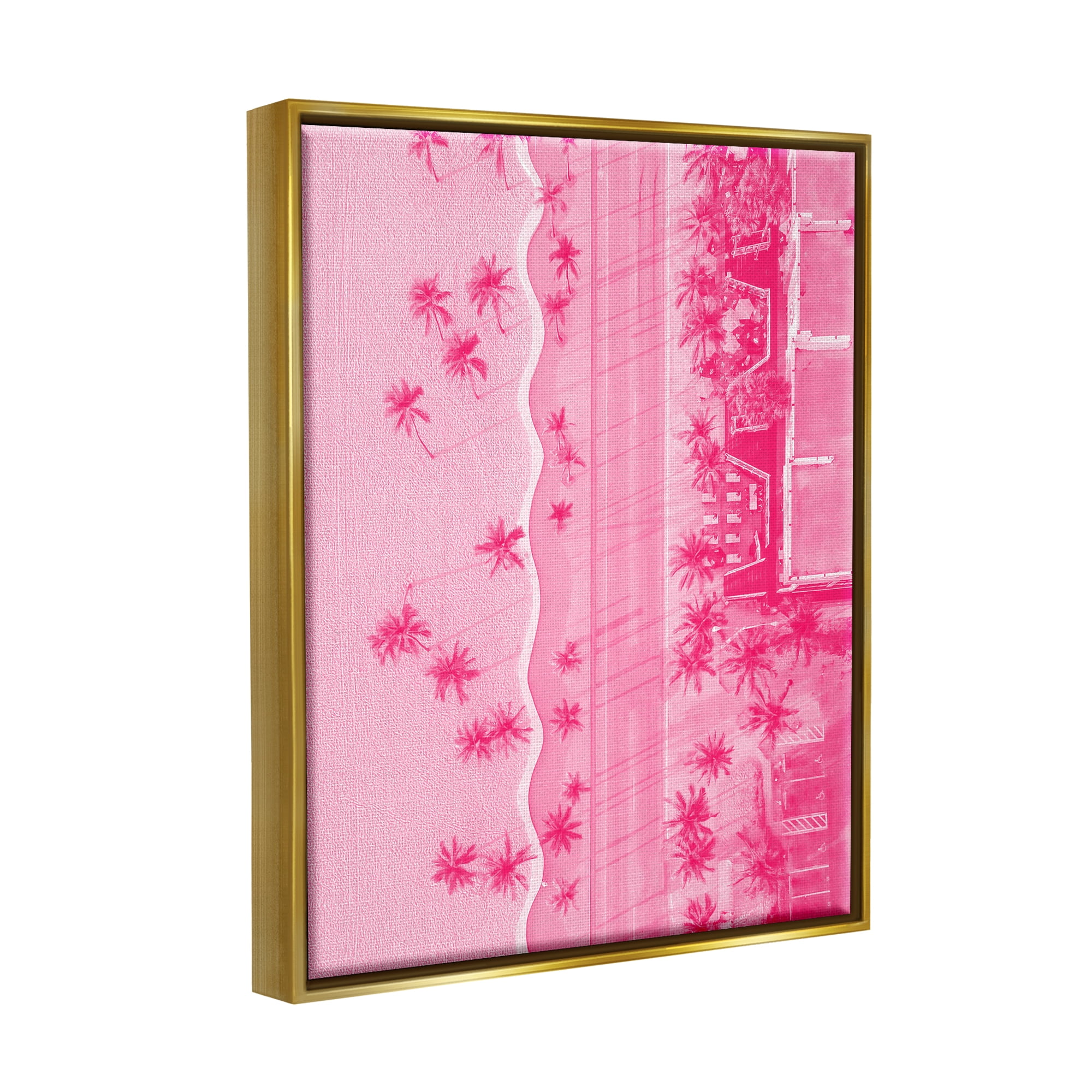 Stupell Industries Pink Aerial Tropical Landscape Landscape Painting Gold Floater Framed Canvas Art Print Wall Art, 25 x 31