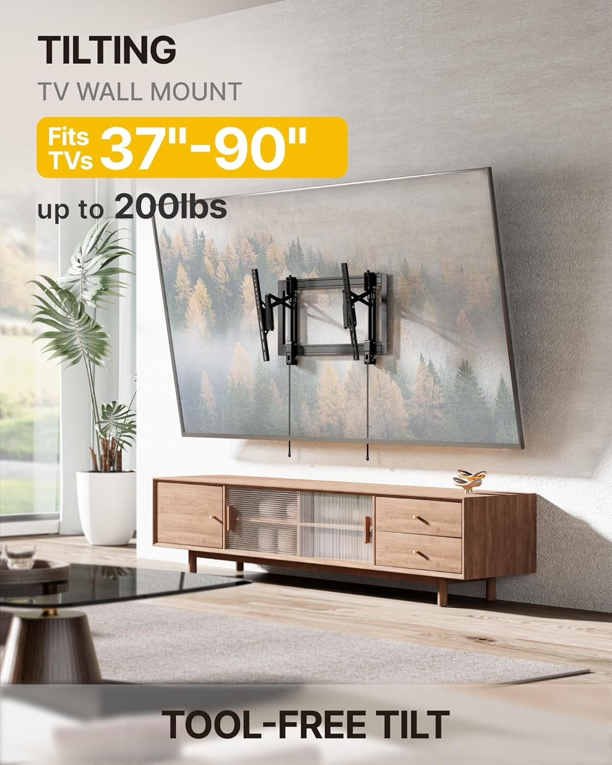 monTEK Heavy Duty Tilting TV Wall Mount for 37–90 Inch TVs up to 200 lbs, Low Profile TV Bracket with Tilt & Swivel, 6.8" Extension, Fits 16/18/24" Studs, Max VESA 600x400mm, Black