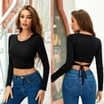 thumbnail image 7 of ebukurty Women's Long Sleeve Casual Round Neck Black T-Shirt, Sizes M/L, 7 of 7