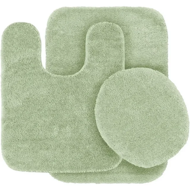 Home Bathroom Décor 3 piece Set Bath Mat #6 Gold Color U-Shaped Contour Rug, Mat and Toilet Lid Cover With Rubber Backing