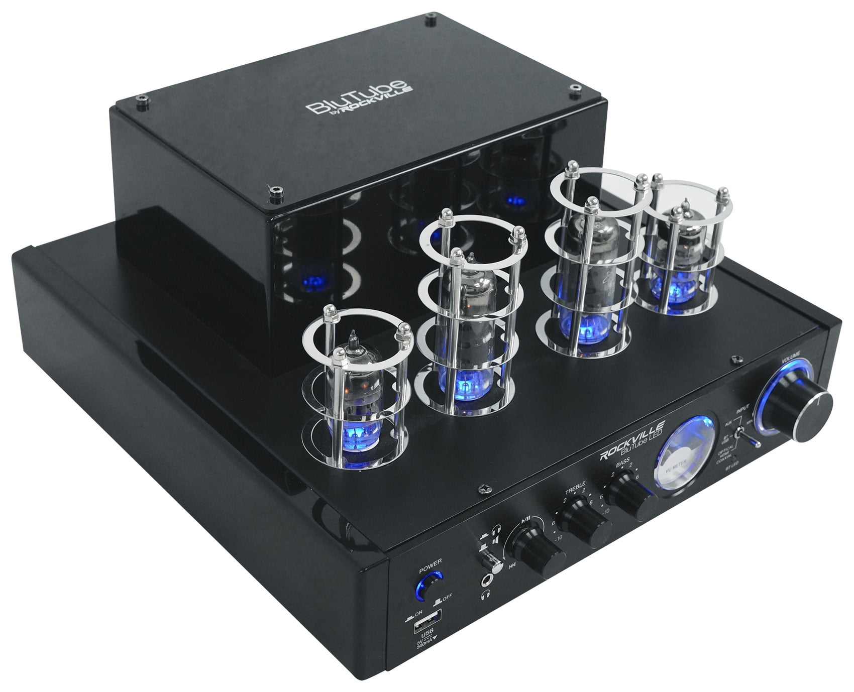 Rockville BluTube LED Bluetooth Tube Amplifier+Bookshelf Speakers+Stands+8" Sub