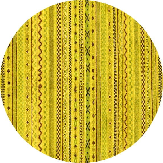Ahgly Company Machine Washable Indoor Round Abstract Yellow Modern Area Rugs, 5' Round