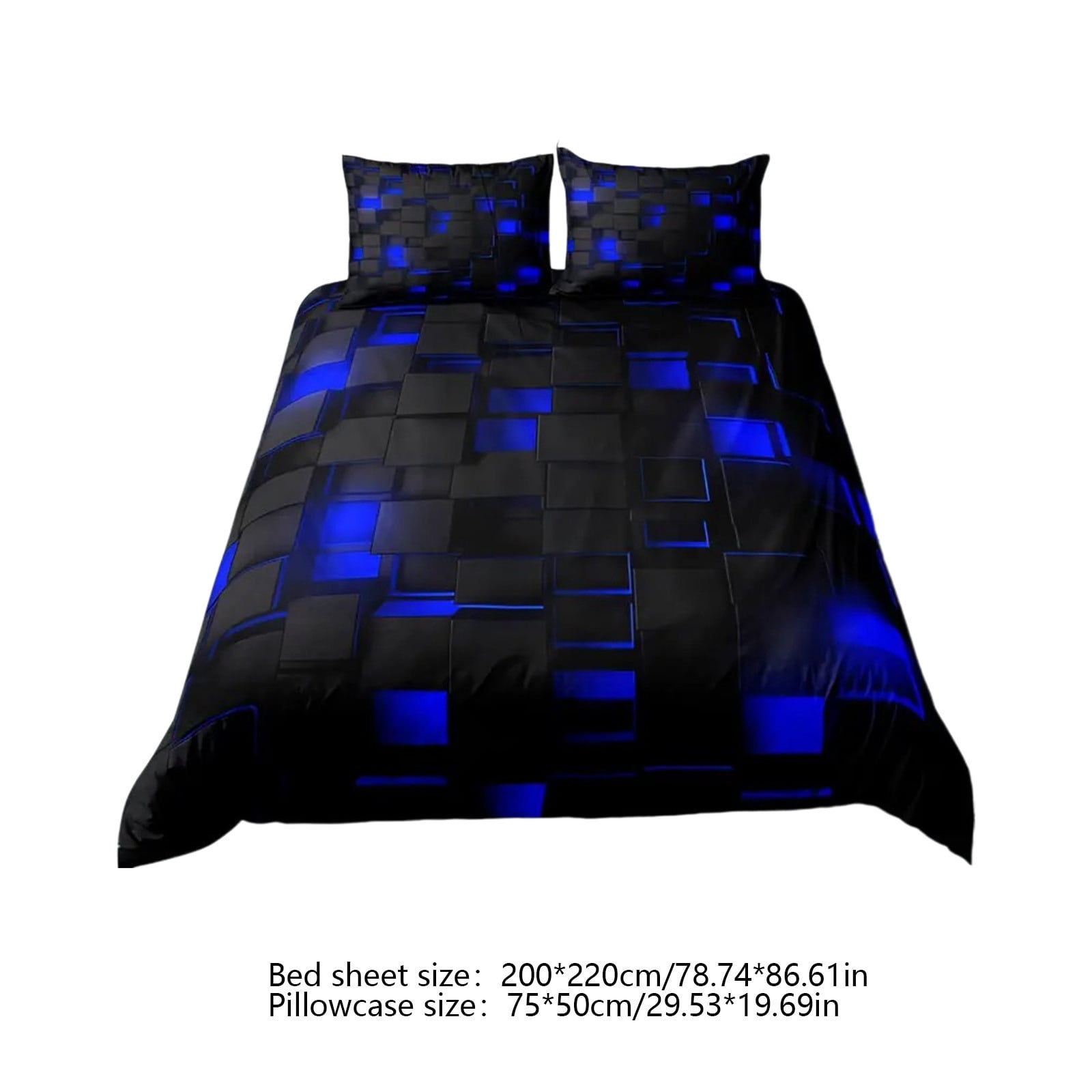 Taotanxi Blue and Black 3-Piece Full Size Light Geometric Comforter Set for Kids Boys Girls Geometry Decor Comforter Modern Style Duvet Set,x1 Quilt Cover, x2 Pillowcases