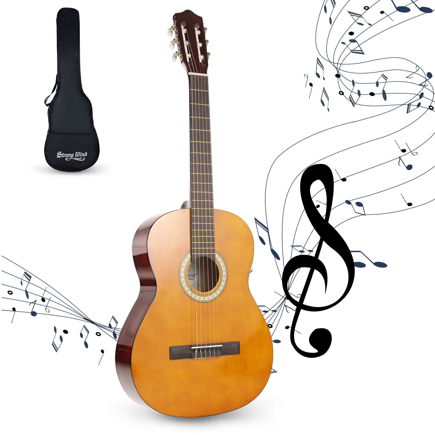 Strong Wind 39 Inch Acoustic Guitar Nylon Strings Classical Guitar for  Beginner Students Adult with Bag
