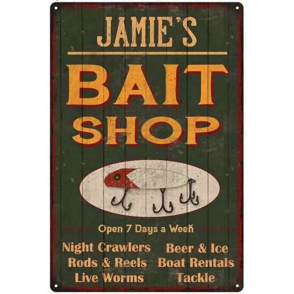 JAMIE'S Green Bait Shop Man Cave 8 x 12 High Gloss Metal 208120027236