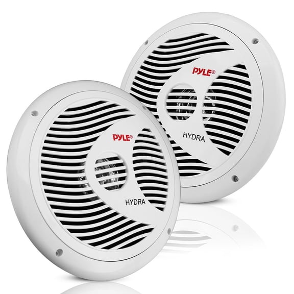 PYLE PLMR60W - 6.5 Inch Dual Marine Speakers - 2 Way Waterproof and Weather Resistant Outdoor Audio Stereo Sound System with 150 Watt Power, Polyprone Cone and Cloth Surround - 1 Pair - (White)