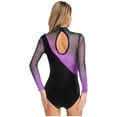 thumbnail image 2 of YiZYiF Women's Glitter Bodysuit Long Sleeve Ballet Gymnastics Leotard Figure Skating Dance Costume Purple XL, 2 of 6