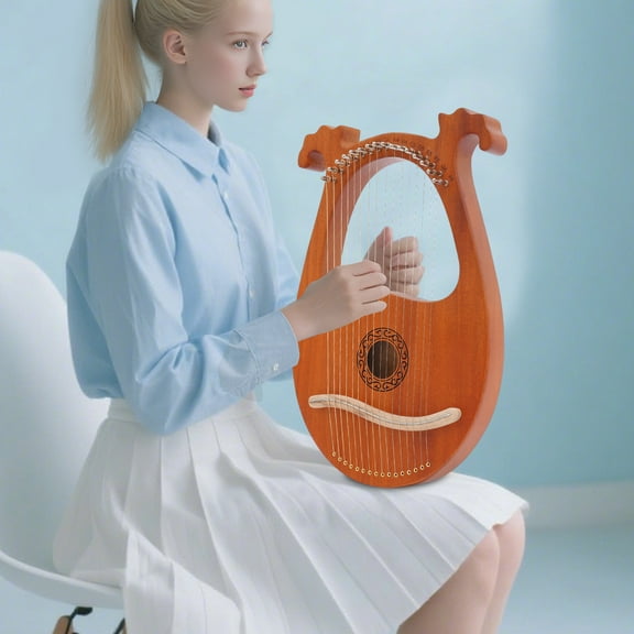 16-String Harp Mahogany Body with Tuning Key String Cartridge 10.2*1.1*15.4in for Music Lovers, Adults, Beginners