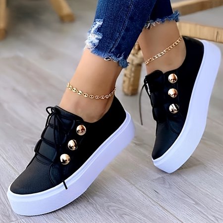 

Women s Casual Sneakers Lace Up Low Top Plain Toe Lightweight Shoes