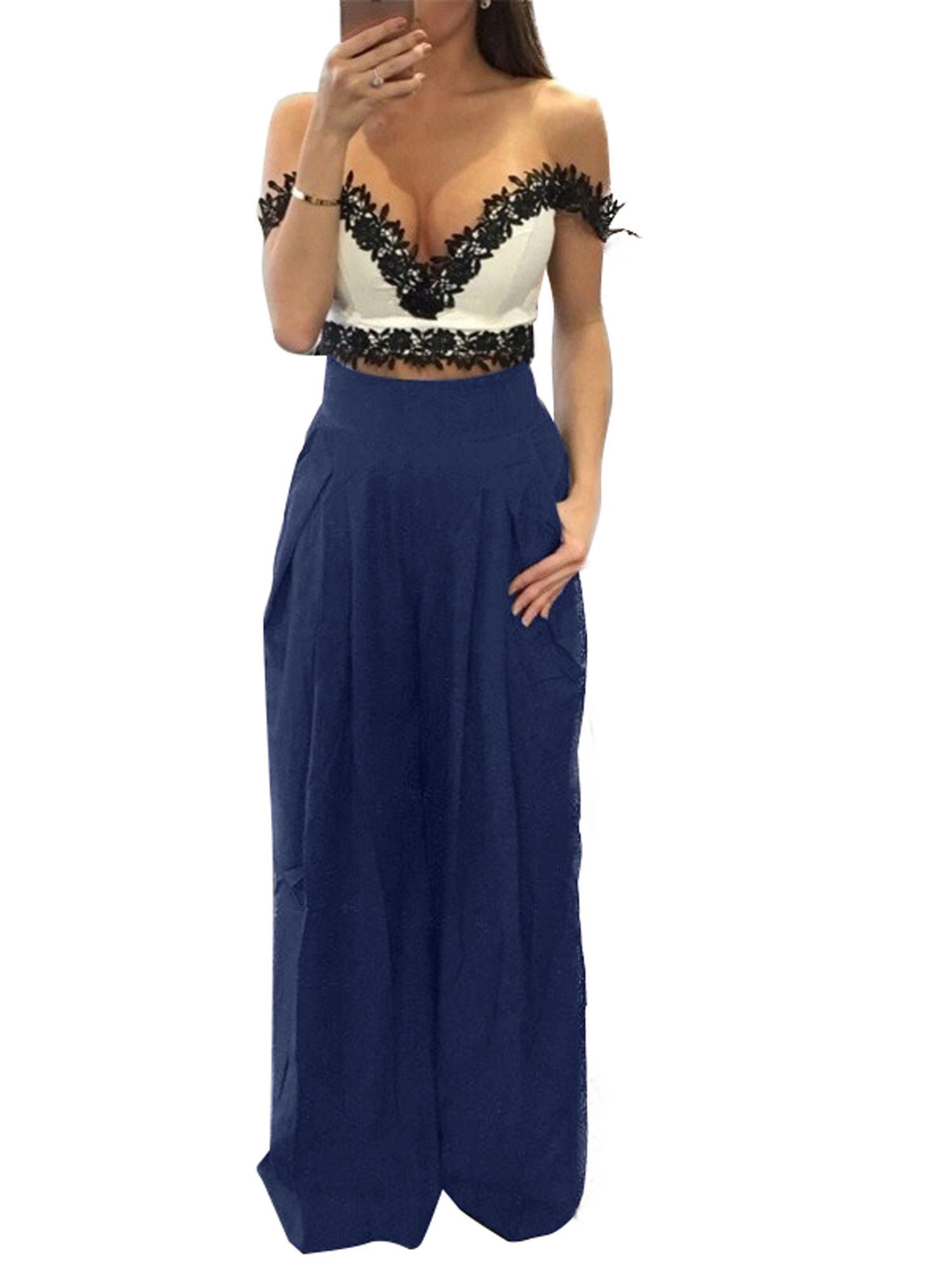 Wodstyle Llc Women S Plus Size Wide Leg High Waist Loose Chiffon