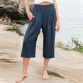 thumbnail image 2 of IVEYRTF Girls High Waist Wide Leg Capri Pants Elastic Waist with Pockets Kids Casual Comfortable Spring Summer Everyday Bottoms(Navy#2,13 Years), 2 of 5
