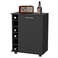 thumbnail image 3 of Black wooden bar cart with 6-bottle rack and hidden inner shelf gives convenient storage and top space for decor in the living area and smooth caster wheels, 3 of 4