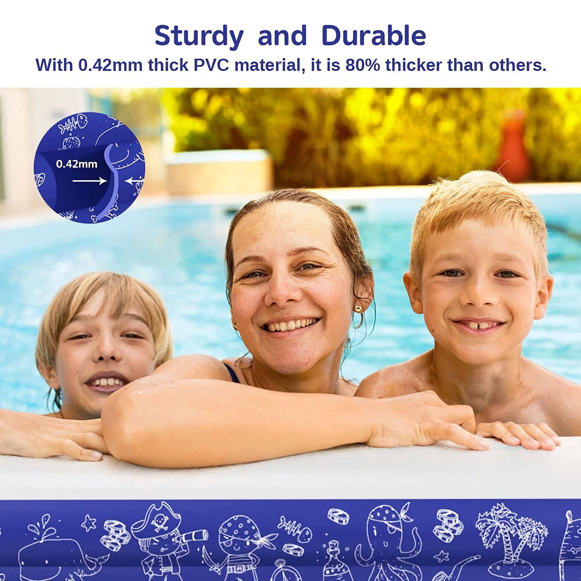 TOYTEXX Family Sized Inflatable Swimming Pool, 100" x 72" x 22", Blue, Puncture Resistant
