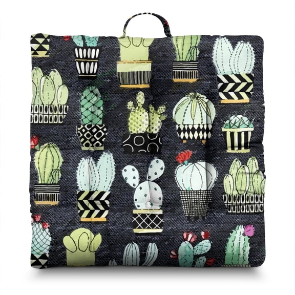 Aesthetic Succulent Floor Seating Pad - Thick & Resilient Zabuton Cushion, Desert Style Design, Perfect for Small Apartments & Minimalist Spaces