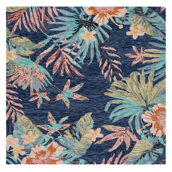 SAFAVIEH Aspen Willoughby Colorful Floral Wool Area Rug, Blue/Pink, 7' x 7' Square