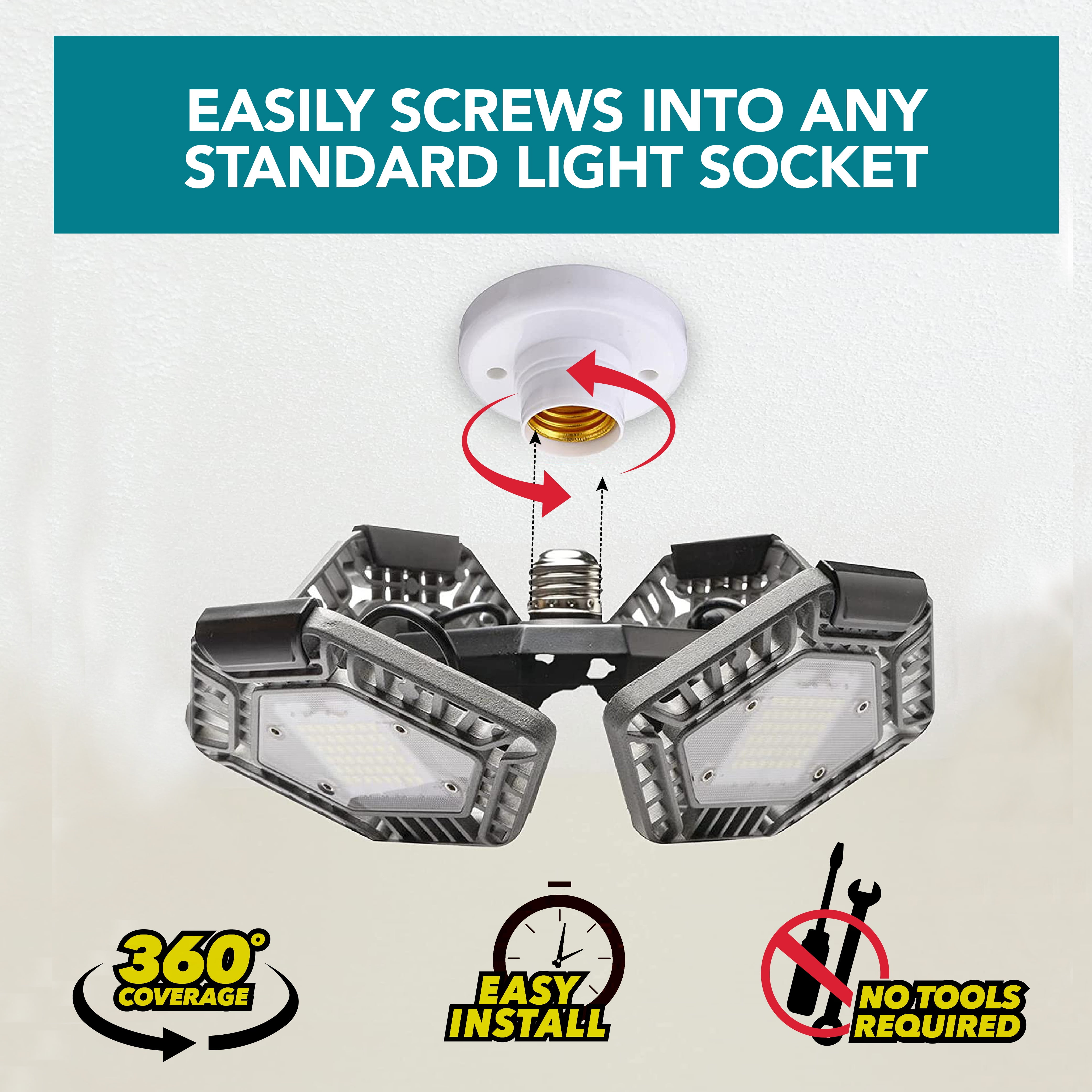 Bell+Howell Quad Burst 8000 Lumens, Shop Light LED Ceiling Light Work Light, Garage Light, Indoor Outdoor Lighting As Seen On TV