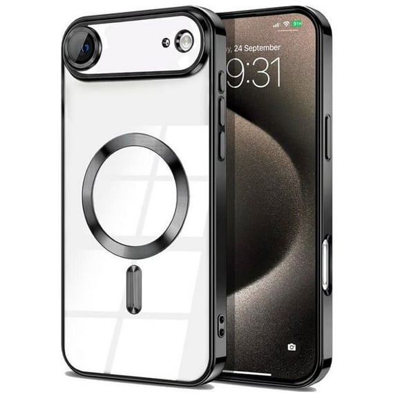 Magnetic Metallic Border TPU Case for iPhone 17 Air with Tempered Glass Screen Protector - Black