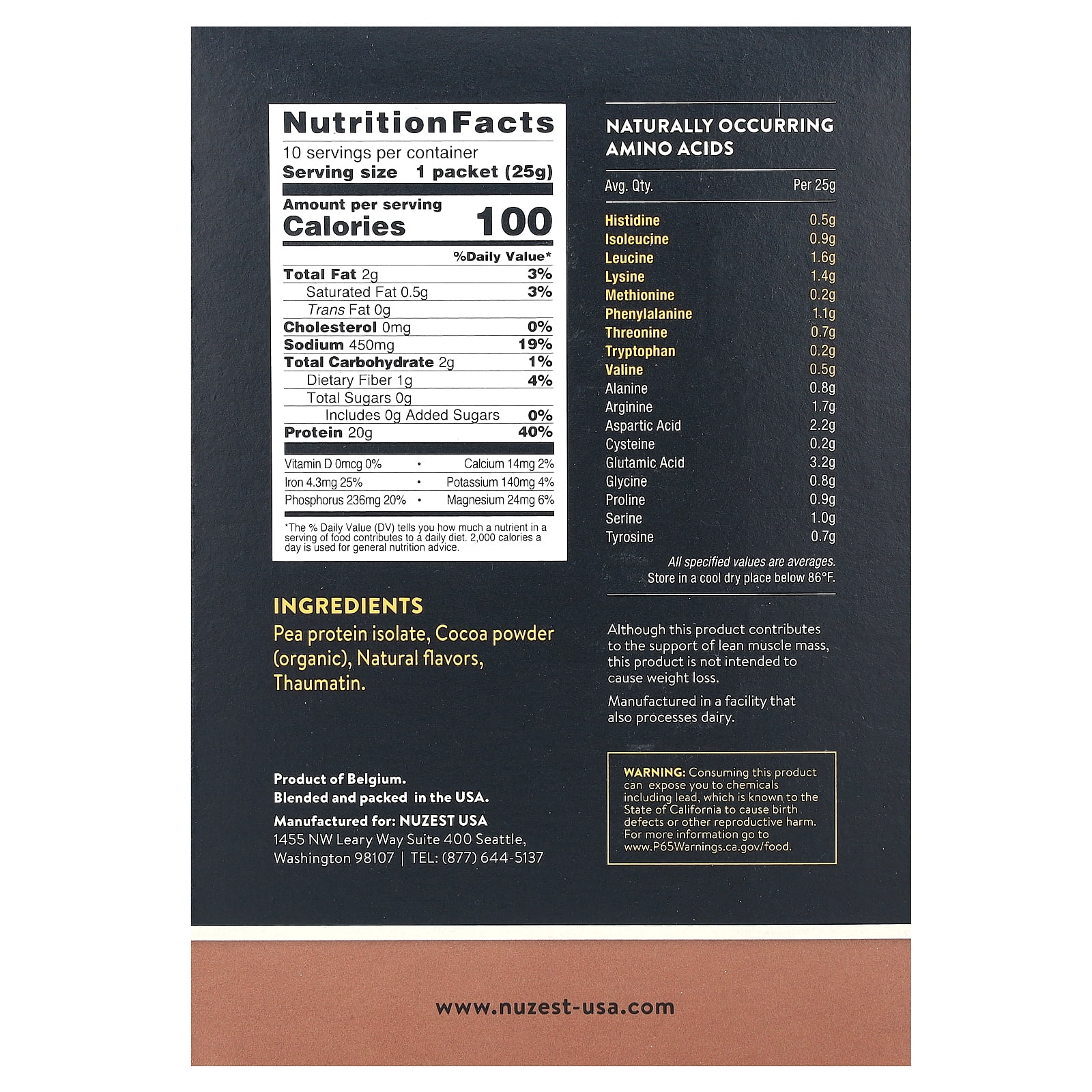 Nuzest Clean Lean Protein, Rich Chocolate, 10 Packets, 0.9 oz (25 g) Each