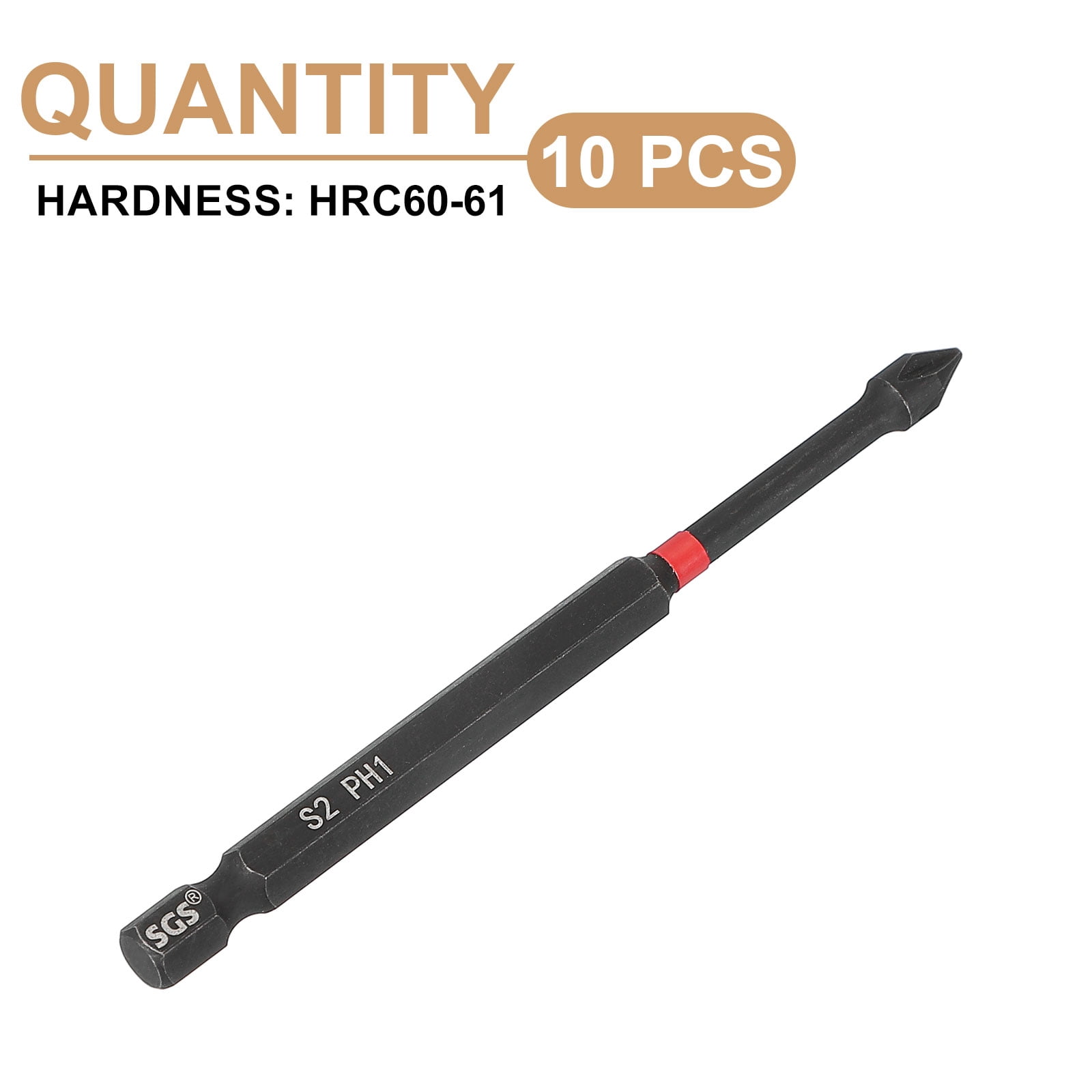10pcs #1 Phillips Impact Screwdriver Bit PH1 1/4" Hex Shank 4" (100mm) Long Magnetic Cross Head Drill Bits S2 Steel Industrial Screw Driver for Impact Power Drivers, Black/Red
