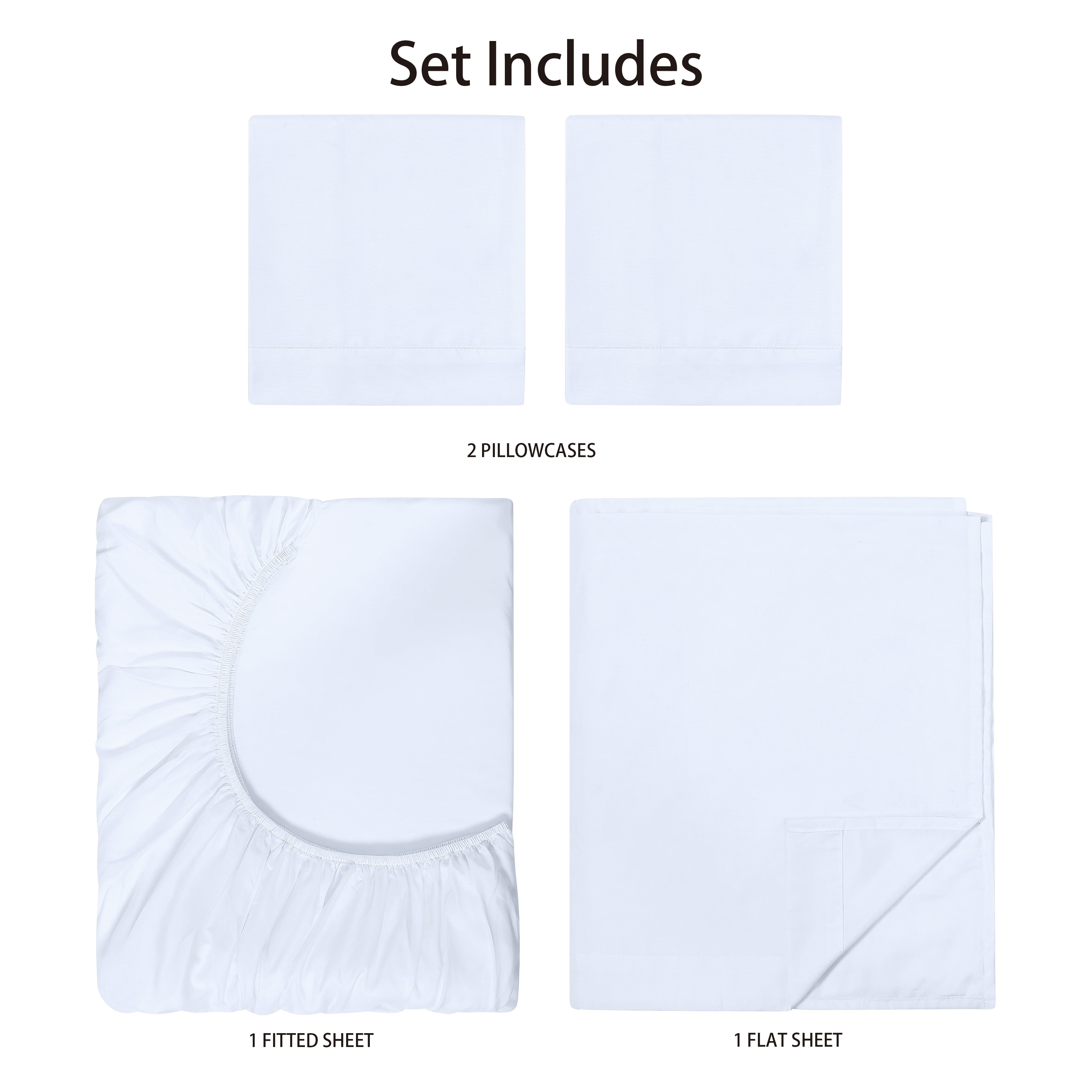 Mainstays Basic Value Microfiber Bed Sheet Set, Arctic White, Queen, 4 Piece