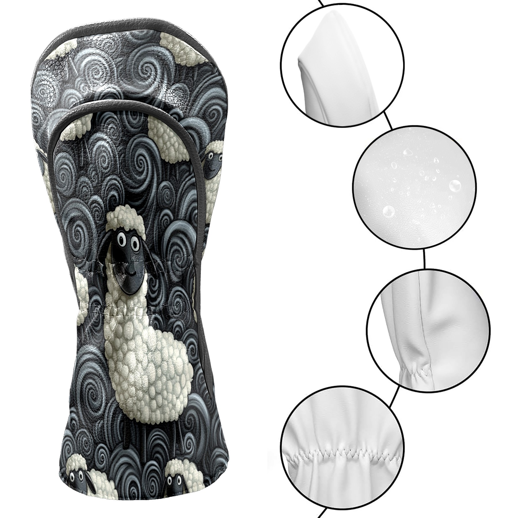Golf Club Covers PU Leather Waterproof Head Covers for Fairway Woods Hybrids Little Lamb