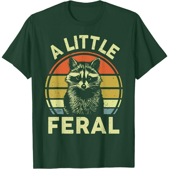 Raccoon a Little Feral Modern Retro Cartoon Graphic Unisex T-Shirt for Men Women Kids Toddler