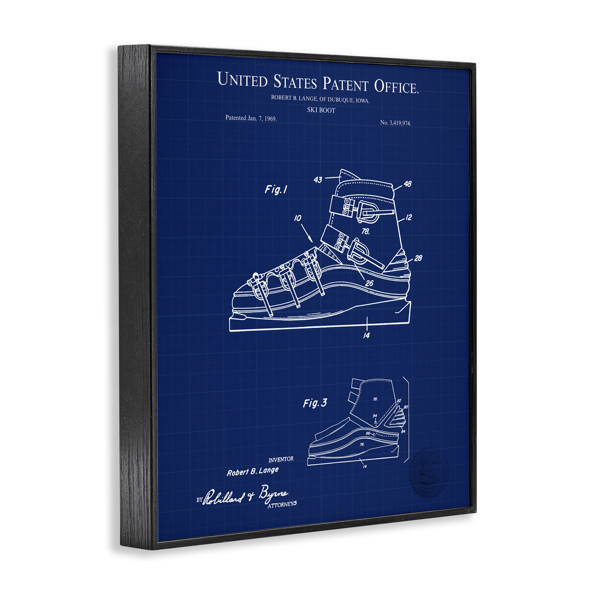 Stupell Industries Ski Boot Blueprint Sports Painting Black Framed Art Print Wall Art, 16 x 20