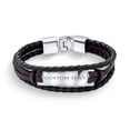 thumbnail image 3 of Bling Jewelry Mens Black Cord Brown Leather ID Stacking Bracelet  Stainless, 3 of 4