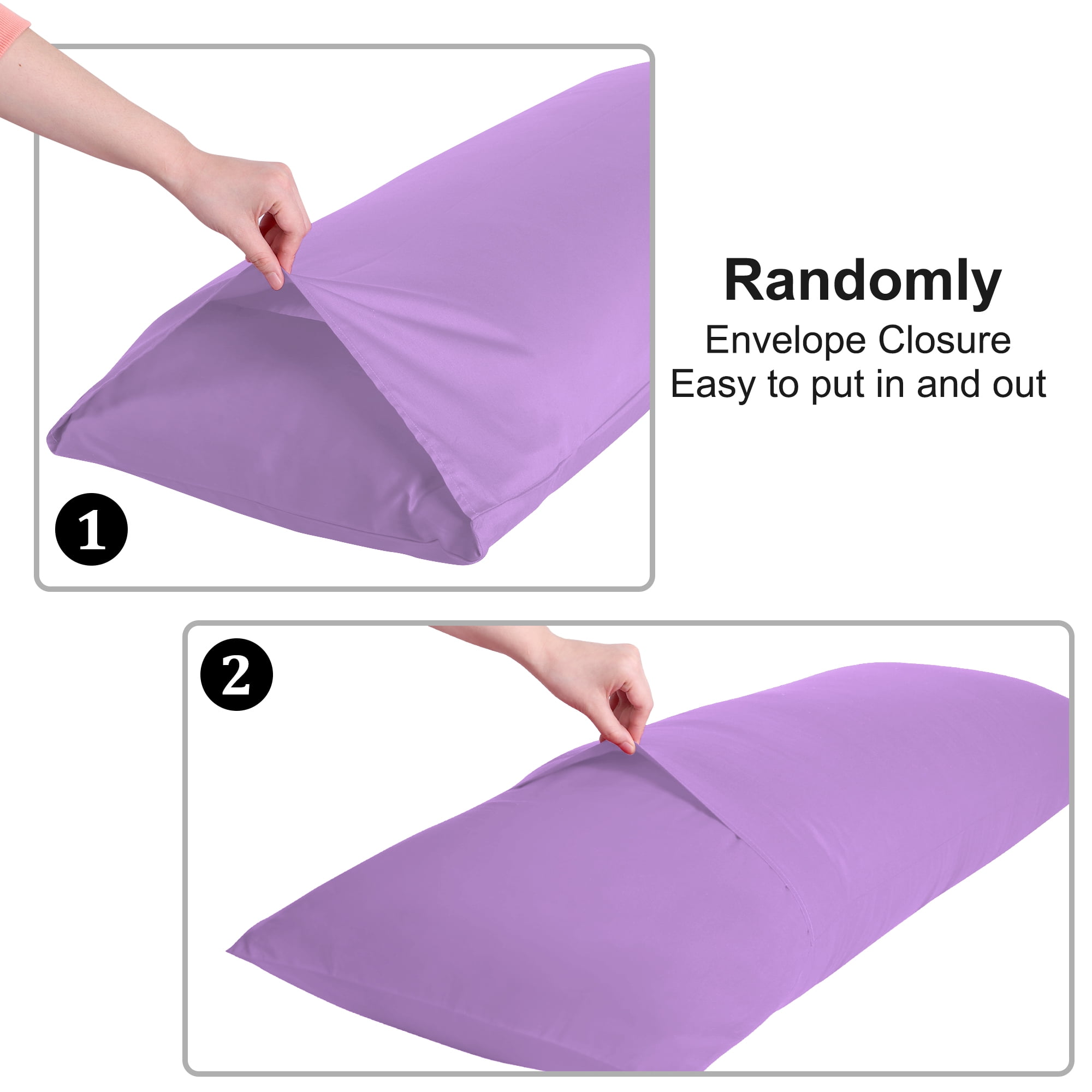 3 Pack Breathable Egyptian Cotton Body Pillow Covers, 20" x 72", Lilac Purple