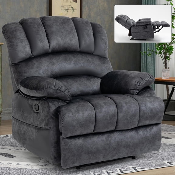 Spaco 42" Large Manual Recliner Chair in Fabric, Padded Seat for Living Room, Home Theater, Gray