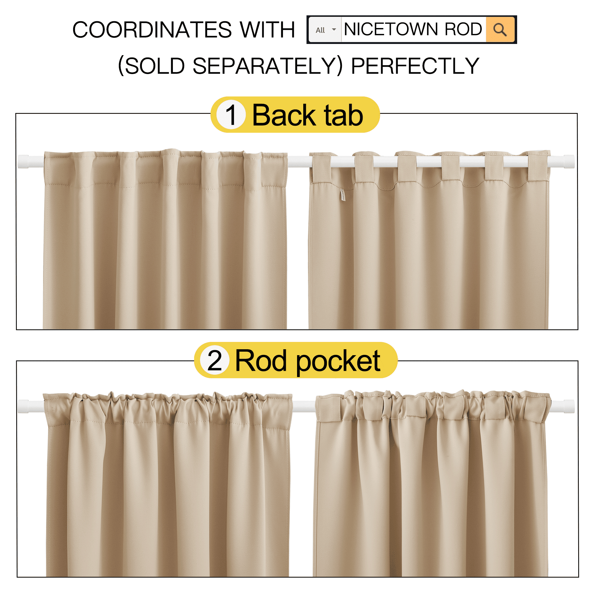NICETOWN Solid Blackout Curtains Back Tab and Rod Pocket Ensure Privacy Window Treatment for Bedroom 52x108 inch Biscotti Beige 2 Panels