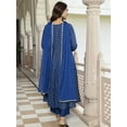 thumbnail image 5 of Janasya Women's Teal Blue Brocade Woven Design Dress with Palazzo and Dupatta, 5 of 5