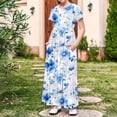 thumbnail image 3 of Mitankcoo Girls Print Dresses Short Sleeve Crew Neck Ruched Maxi Dress for Summer Daily & Home 4-14Y, 3 of 8