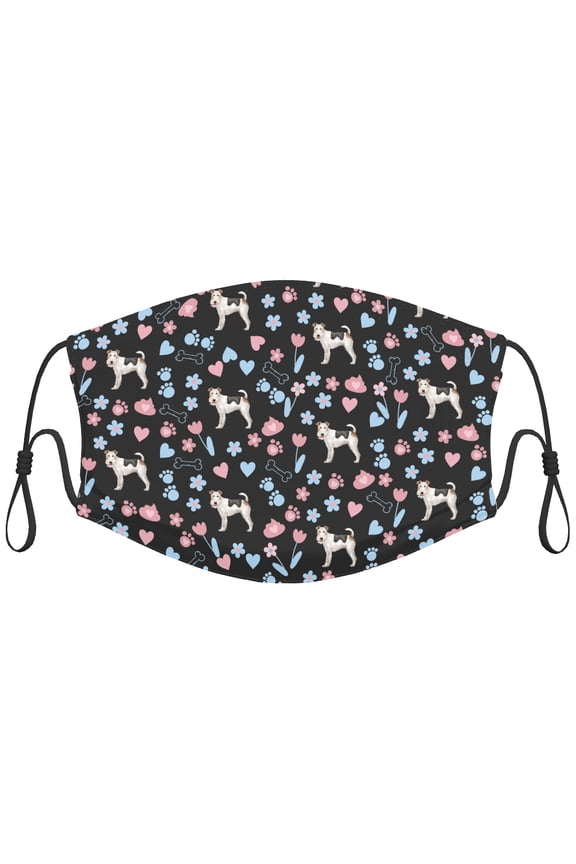 Cute Wire Fox Terrier Dog Graphic Printed Cloth Face Masks Reusable Washable Adjustable for Adults (10 PCS)