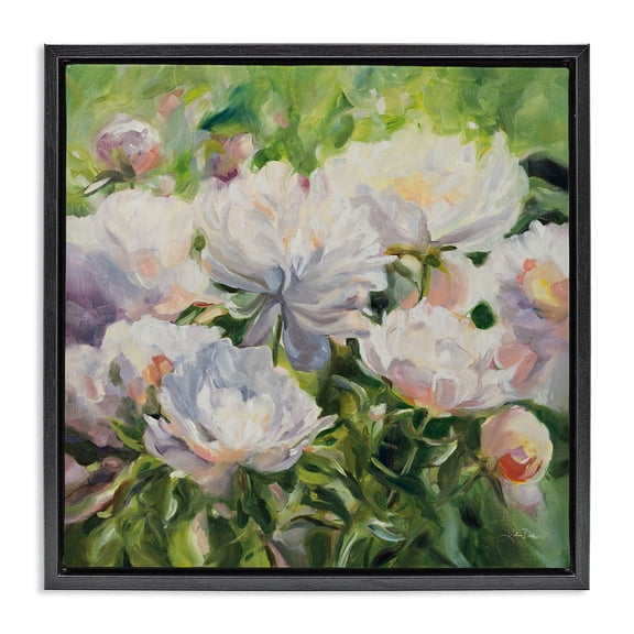Stupell Industries Transitional White Impressionistic Peonies Black Floating Frame Canvas Art, 18 x 18, by Katrina Pete