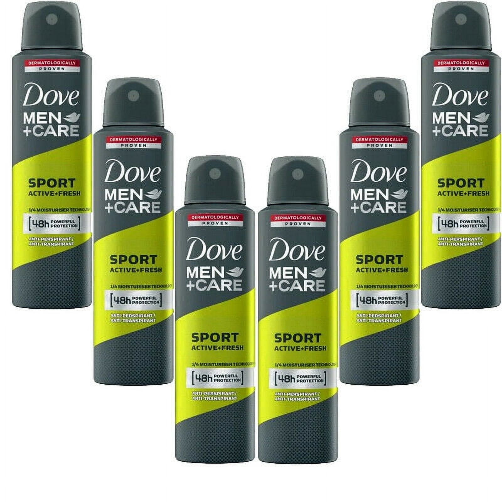 6 Pack Dove Men+Care Sport Dry Spray Antiperspirant Deodorant Active+Fresh 150 ml