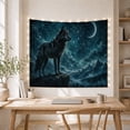 thumbnail image 5 of Black Wolf on a Peak under a Crescent Moon, Mystical Celestial for Astronomy Fans, Mountain Night Art, Housewarming Gift, Tapestry Wall Hanging for Bedroom and Studio, 5 of 7