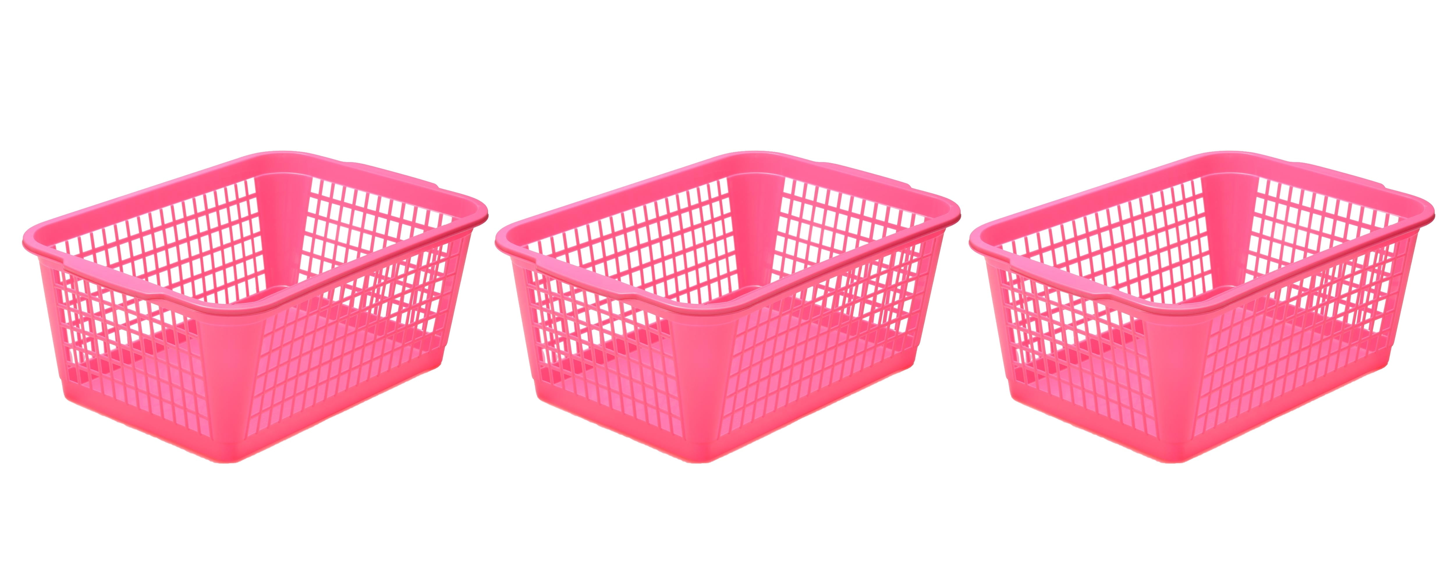 YBM Home Large Plastic Storage Basket (3 Pack), Pink 15 L x 10 W x 6 H