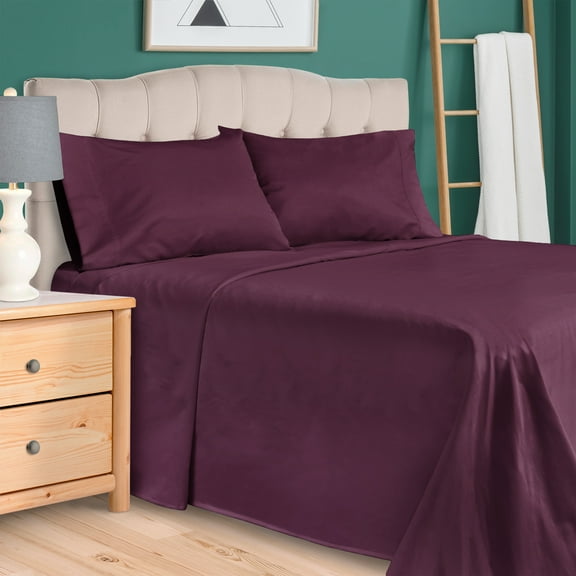 BNM 300 Thread Count Egyptian Cotton Sheet Set, Cal King, Plum