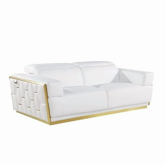 HomeRoots 551594 40 x 89 x 43 in. White & Silver Leather Sofa
