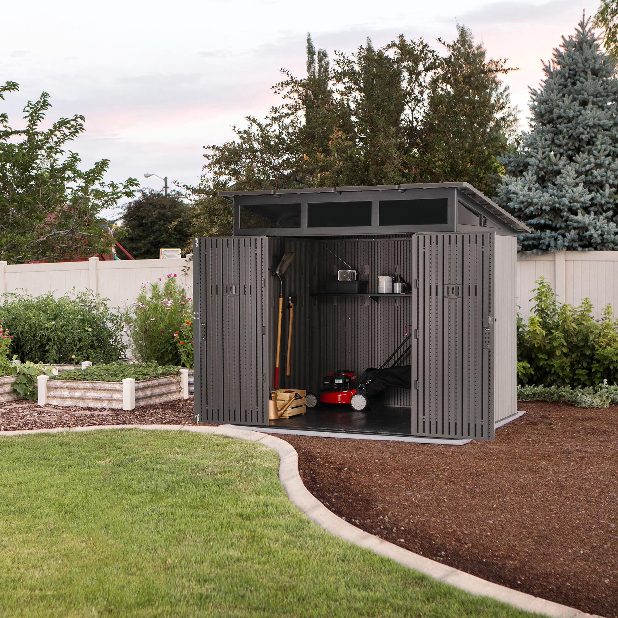 Lifetime Polyethylene Modern Storage Shed, 53.9 sq. ft., 8.3 ft. X 8.3 ft., Gray (60542)