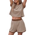 thumbnail image 2 of Short Sleeve Stripe Print Women 2 Pieces Lounge Sets Tops and Shorts Pants Sets, 2 of 6