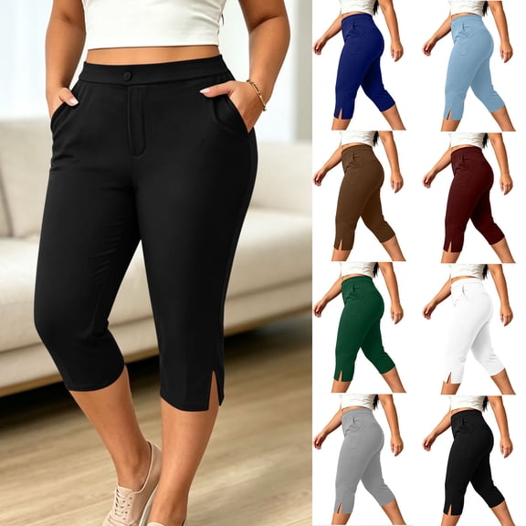 Zulora Women's High Waist Cropped Jogger Yoga Pants with Side Split Hem Sweat Wicking Fabric Slim Fit Active Trousers for Gym Walking Travel and Daily Casual Everyday Wear All Season